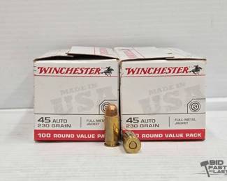 3214  NEW 200 Rounds Winchester 45 Auto Ammo 