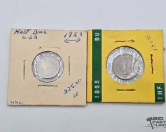 702  1853 Seated Liberty Half Dime  1865 3 Cent Nickel Coin 