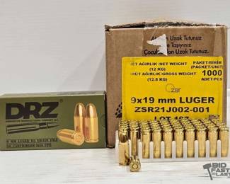 3278  NEW 1000 Rounds of DRZ 9mm Luger Ammo 