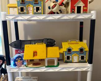 vintage Fisher Price toys and baby shoes