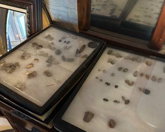 Native American arrowheads and rock collection
