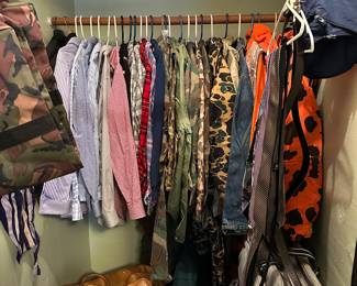 Men’s clothing (dress shirts, army/ military wear, hunting accessories, ties)