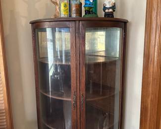 curio cabinet, vintage bottles