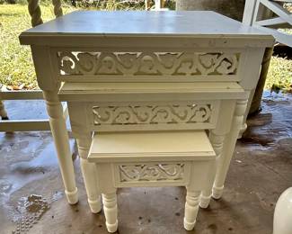 3 piece white end table set