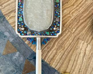 Jade and Enamel Asian Style Mirror  