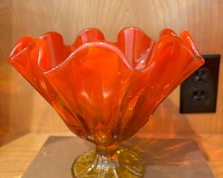 MCM Amberina glass pedestal bowl