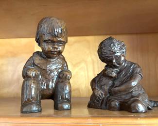 Vintage Red Mill kneeling boy and girl with cat