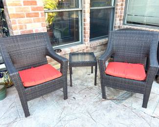 Woven patio chairs and table