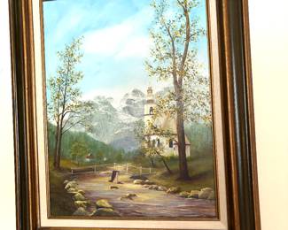 Signed oil landscape