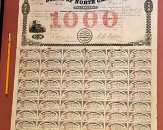 Antique Bond from 1868 signed by the Governor of North Carolina