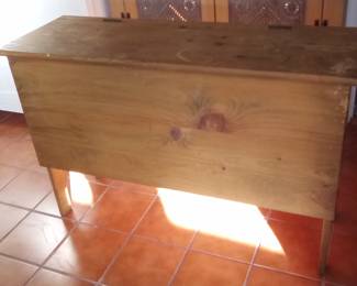 Reproduction sugar chest. It is solid wood in good condition the top of it could be cleaned up a little bit or it could be painted and would look great in an antique store. Measurements are 39 in wide 13 and 1/2 in deep and 26 in tall. The first $100 takes it. Call Chris at 386-405-1867