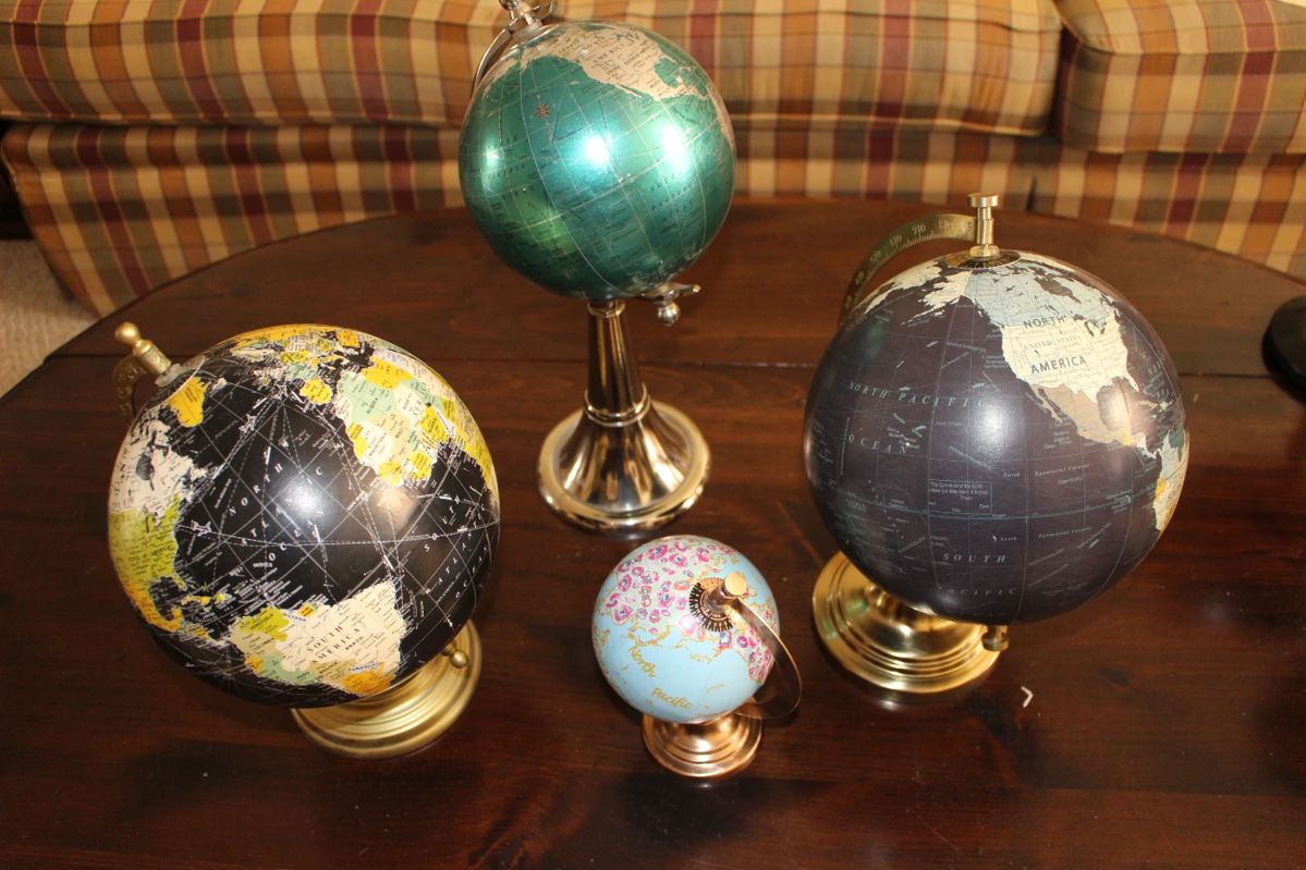 World globes, various sizes and dates