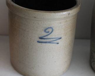 Two gallon cobalt blue mark crock