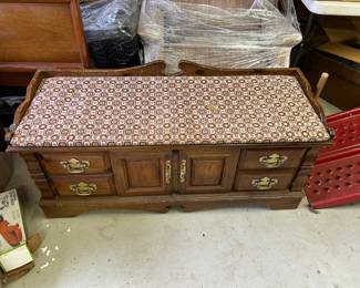 #206	Wood Lane Cedar Chest w/upholstered Top w/brass Decorative Handles - 4'x16x19	 $75.00 
