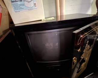 #163	Asian Black Lacquer painted Cabinet w/old Style TV inside and swivels - 29x17x32	 $20.00 
