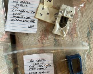 #100	Hot Wheels Redline 1968 Chaparral 2G White Missing wing w/orange stickers & 1968 HongKong "The Demon" Metallic Blue	 $27.00 
