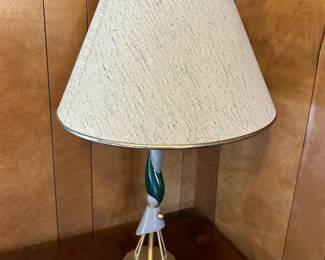 #68	mc lamp with gray and green metal and brass base, 30 inches tall, as is-needs cord	 $40.00 
