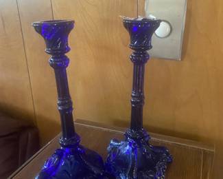 #165		Pair of 2 Cobalt Blue 9.5" Candle Sticks	 $40.00 			
