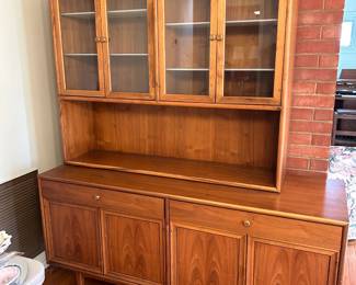 #1	Drexel MC China cabinet with 2 drawers, 4 wood doors, Hutch 4 glass doors 60x20x31 hut48x40	 $450.00 
