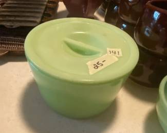#141	Jadeite Bowl w/lid - 6x4	 $25.00 			
