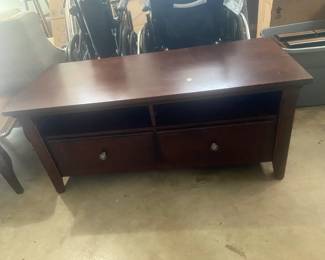 #153	Laminate TV Cabinet w/2 drawers & 2 open Shelves - 48x21x21 - as is finish	 $30.00 			
