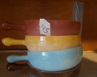 #145	Set of 4 Glasbake Soup Bowls (some faded)	 $20.00 			
