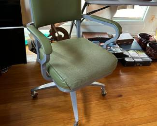 #15	vintage green metal rolling office chair	 $35.00 
