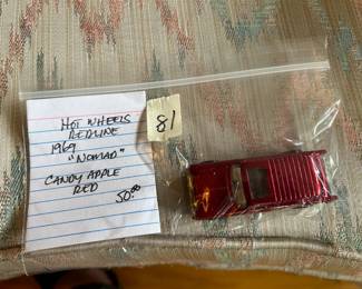 #81	hotwheels redline 1969 Nomad" candy apple red 	 $50.00 
