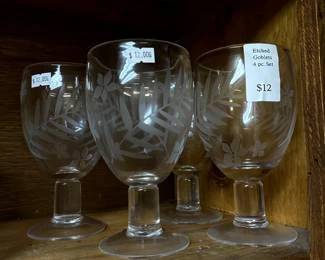 Set of 4 Etched Goblets
