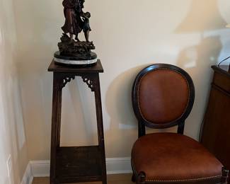 Pair of Wood Pedestals with Bronze  Mother & Child Bronze  by After Auguste Moreau