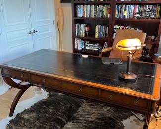 BakerBaker HL Holland Antiques Design "X" Leg Writing Table 72" x 36" d x 30" h,  Leather Top Partners Desk  