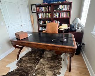 Desk SOLD - Hancock & Moore Leather Desk Chair, Skin Rug, Books, Cars, File Cabinet and More
