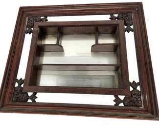 Vintage Wood Framed Wall Shelf Mirror 