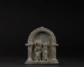 ROMANTIC COUPLE Carved Scene  from Greenschist Stone of Gandhara Civilization of the  Swat Valley of Pakistan - 2nd millennium BCE
Dimensions:Height:12.5cm Width:11.5cm