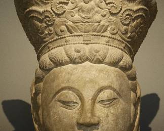 Song Dynasty - Magnificent Bluestone Carved Guanyin Bodhisattva Buddha Head  - Private Museum Estate Collection  
Dimensions:Height:73cm Width:50cm
