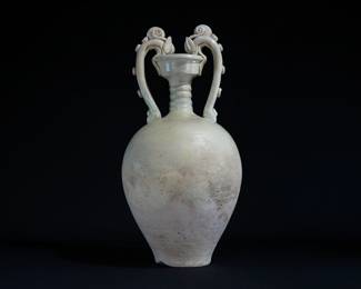 Tang Dynasty - Gong County Kiln White Glaze Double Dragon handle Bottle
Dimensions:Height: 44cm
Width: 22cm
Weight: 3.6Kg