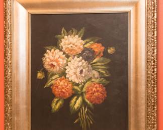 Vtg. Still Life Floral oil painting (33"l x 30"w): $180.00
