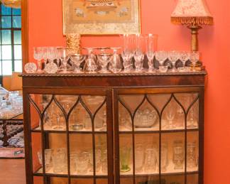 Asorted glassware including salt cellars, green and pink sandwich glass. Fabrege "Kissing Doves" champagne @ $60.00 pair