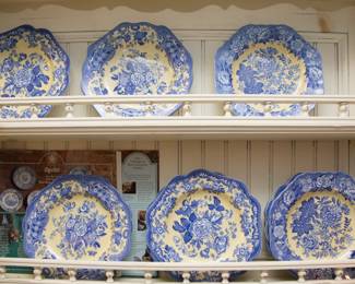 Wood plate rack: $120.00. SPODE Blue Moon Garden Collection Plates: $20.00 ea. {PLATE RACK IS SOLD}