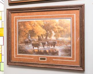 "The Gathering At the Creek" by ~ Tim Cox Matted and framed print (27"l x 36"w): $300.00