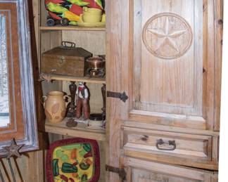 Large Mexican Pine 3 pc. armoir (77"h x 43"w x 28"d) bookcase measuremen (2)t: (71"h x 22"w x 16"d): $860.00 ALL