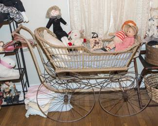 Antique Victorian 1890's stroller: $400.00. Dolls priced from: