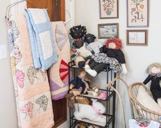 Antique quilts: $6.00 - $220.00. Art on the wall: $9.00 - $20.00. Dolls and stuffed animals: $12.00 - $34.00