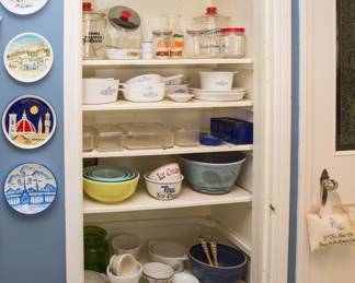 Pantry like no other! Corning ware, Pyrex, enamel ware, vtg. lunch boxes...Priced from: $4.00 - $50.00
