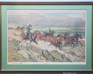 Mustang Runners. 1973 by~ Robert Lougheed #84 signed (22.5"l x 31"w) $500.00