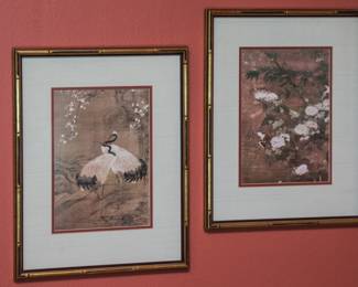 Water color on silk prints framed: $60.00 pair