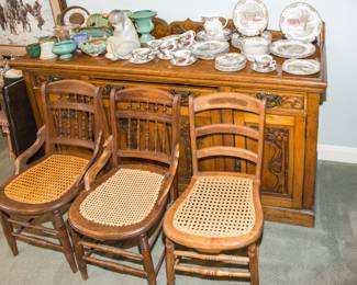 Anti chairs with caning: Two at $80.00 ea. A pair at $180.00