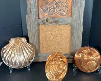 Driftwood And Copper Cork Board And 3 Molds