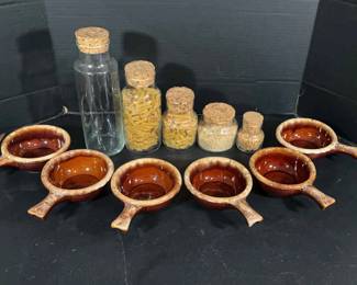 Hull Crock Dishes , Reco Au Gratin Crockery,Glass Cannister Set