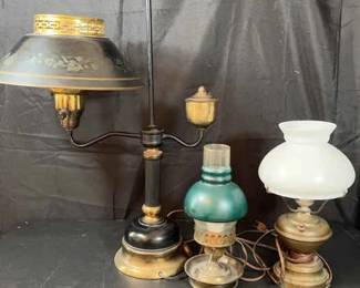 3 Vintage lamps with shades covers